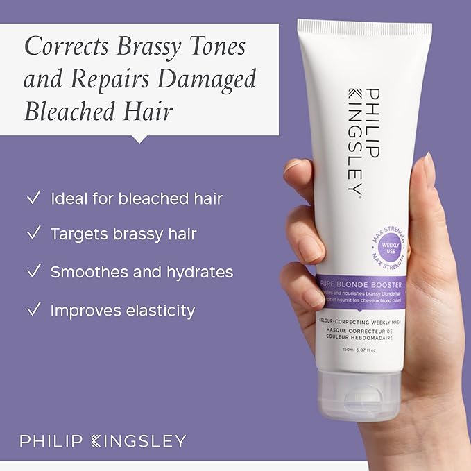 PHILIP KINGSLEY Pure Blonde Booster Purple Mask for Blonde Platinum Silver Gray Bleached Brassy Hair Weekly Toner for Orange Brassiness and Yellow Tones, 5.07 oz