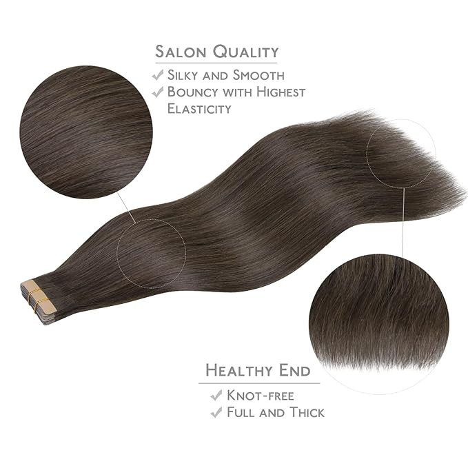 WENNALIFE Tape in Hair Extensions Human Hair, 20pcs 50g 14 inch Cool Dark Brown Remy Hair Extensions Straight Human Hair Tape in Extensions Skin Weft Tape Extensions