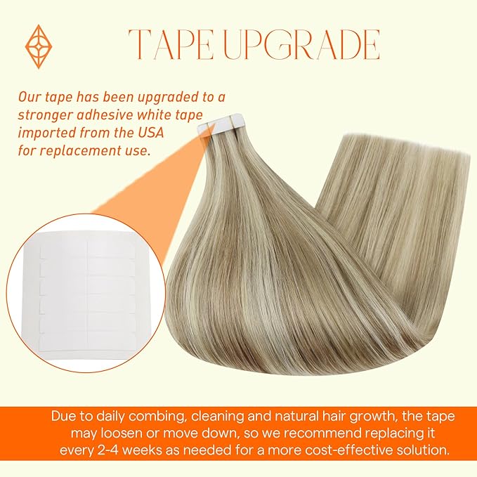 Full Shine Invisible Tape in Hair Extensions Color 16/22 Golden Blonde And Medium Blonde Remy Tape in Extensions Human Hair 20Inch Seamless Hair Extensions Real Human Hair 50G 20Pcs Natural Straight
