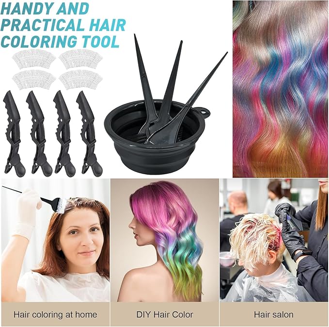 12 Pcs Professional Hair Bleach Kit Hair Coloring Products with Hair Dye Brush, Hair Color Bowl, Earmuffs, Hair Clips for Salon Hair Dye, Hair Color at Home, Hair Bleaching