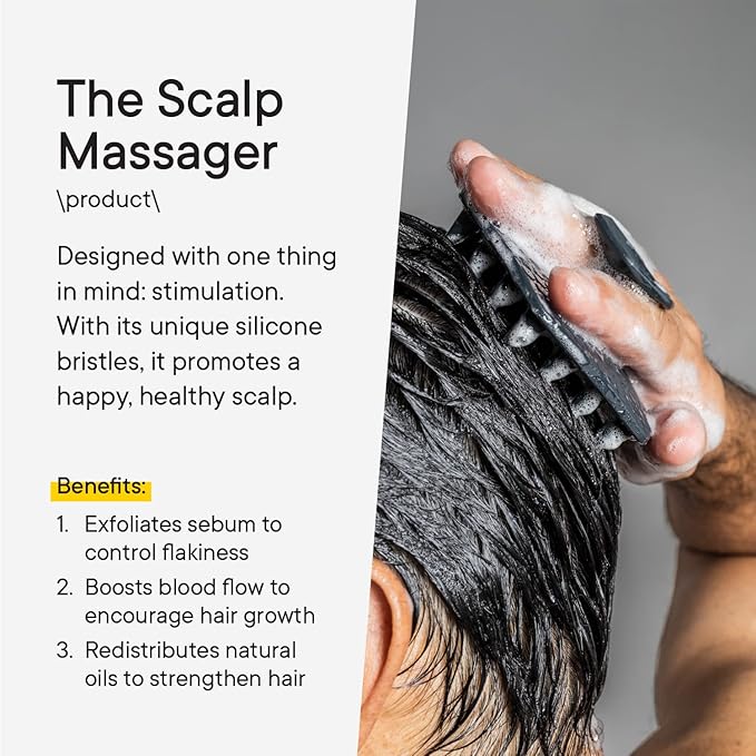 TOOLETRIES Scalp Scrubber & Hook - Silicone Exfoliating Hair Scrubber for Men, Bath & Shower Accessories - Features Silicone-Grip Technology, Removable & Reusable