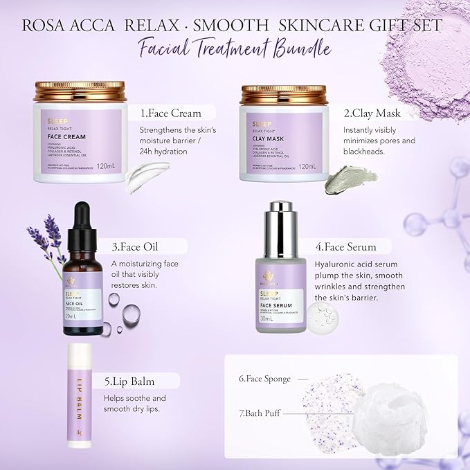 Skin Care Set for Women, 28Pcs Skin Care Kit includes Face Cream, Essential Oil, Scented Candle, Lavender Scented, Spa Birthday Gifts for Women, Mother's Day Gift