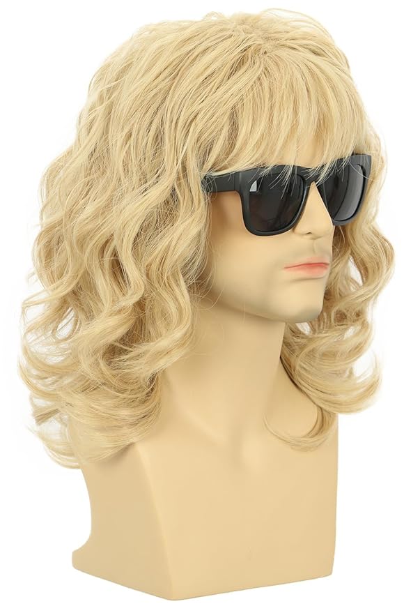 karlery California 70s 80s Rocker Wig Men Women Long Curly Blonde Halloween Costume Anime Wig