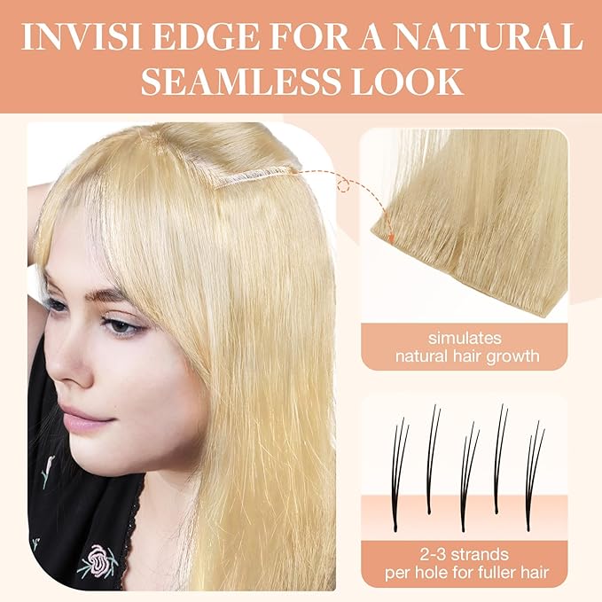 GOO GOO Invisi Edge Tape in Hair Extensions Human Hair, 18AT60A Pearl Ash Blonde Highlights 20pcs 10inch 30g, Virgin Remy Hair, Seamless Injected Tape, Natural Look
