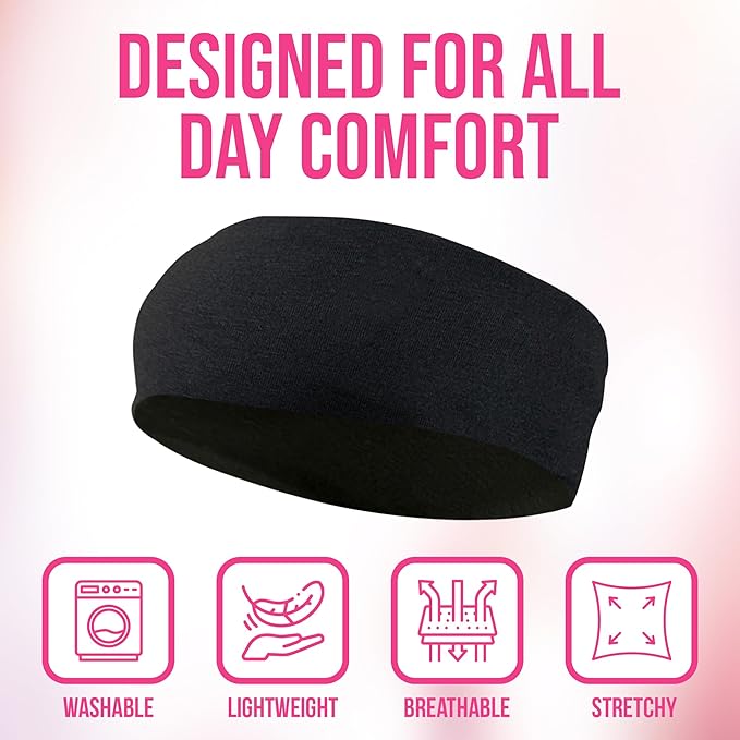 Styla Hair Headbands for Women Stretch Fashion Head Bands 10 Pack Non-Slip Head Wraps Great for Spa, Sports, Yoga, Pilates, Running, Gym Headband, Workouts (Black)