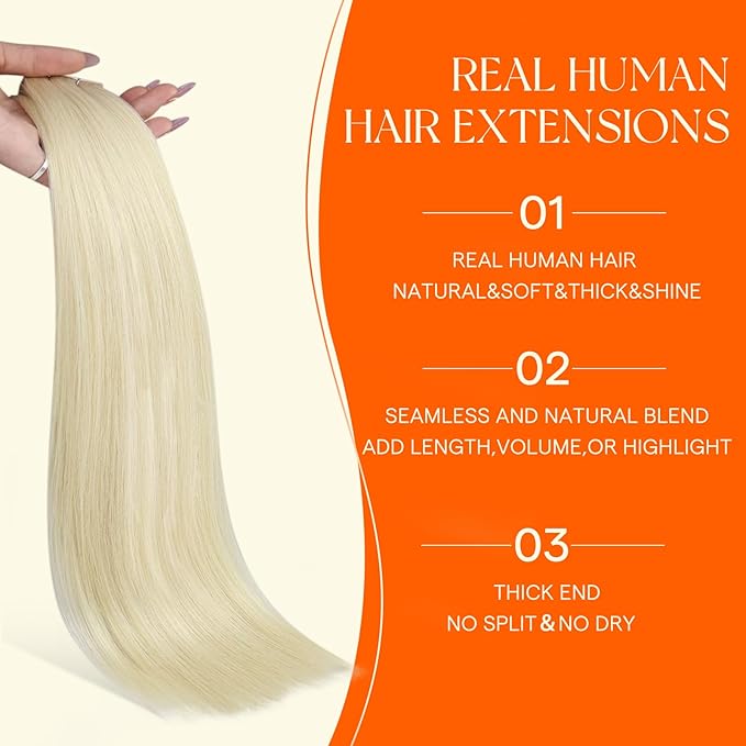 Full Shine Tape in Hair Extensions Color 60 Blonde Machine Remy Injected Tape in Extensions Double Sided Insert Seamless Invisible Human Hair for Women 16 Inch 20 Pcs 40 Grams Add Volume