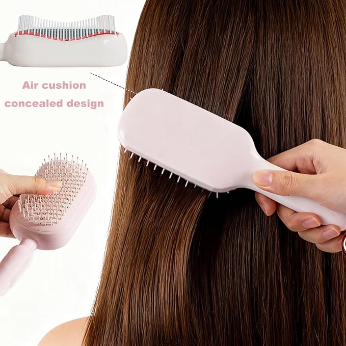 Retractable Cushion Massage Comb for Wet & Dry Hair, Anti-Static Self Cleaning Hair Brush for All Hair Types, Soft Bristles, Easy Eliminates Knots, Detangling Hairbrush for Women Men (Blue)