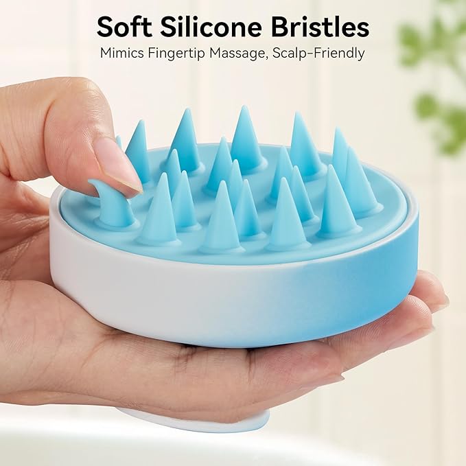 HEETA Scalp Massager Hair Growth, Soft Silicone Scalp Scrubber Shampoo Brush for Exfoliation, Dandruff Removal Head Massage Stress Relax, Wet & Dry Use for Thick Thin Curly Hair Care, Gradient Blue