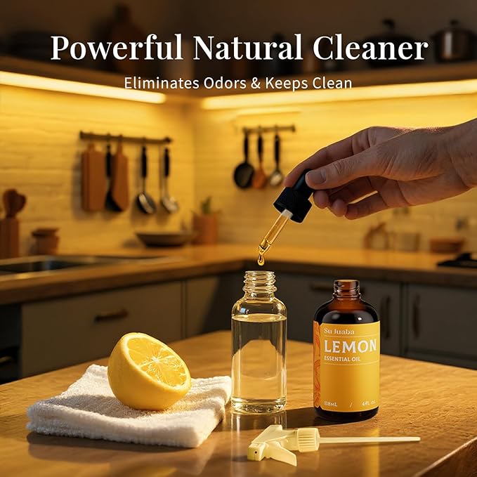 SU JUABA Lemon Essential Oil 4 Fl Oz, 100% Pure Natural for Cleaning, Diffuser, Skin Care, Aromatherapy- 118ML