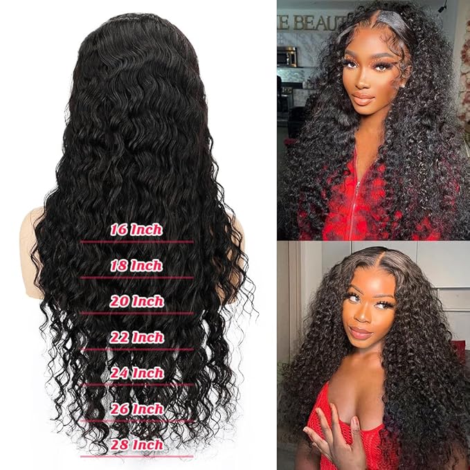 SOSATISFY Deep Wave Lace Front Wigs Human Hair 4x4 HD Transparent Lace Closure Wigs Glueless 180% Density Wigs for Black Women Pre Plucked with Baby Hair (26 inch)
