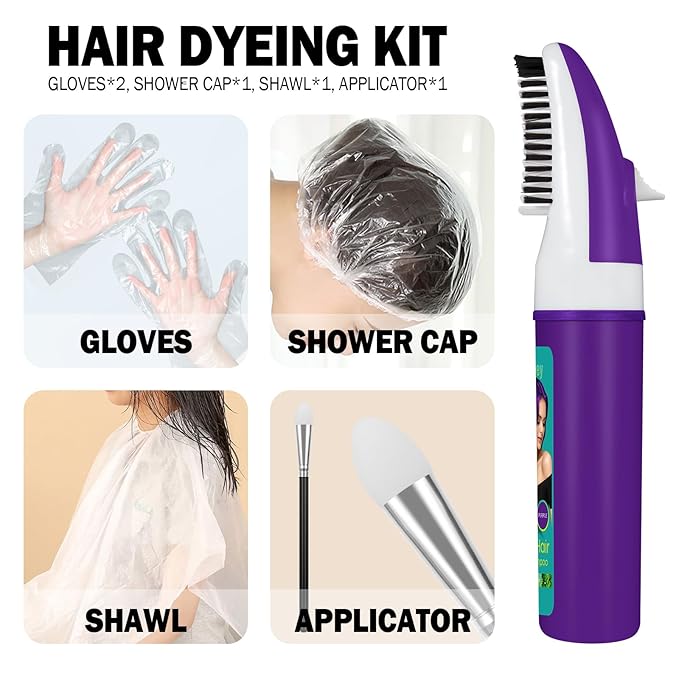 Purple Hair Dye for Women, Semi Permanent Hair Dye Shampoo for Gray hair Coverage 4 in 1 Natural Ingredients with Comb, Convenient to Use Hair Color Shampoo (Purple)