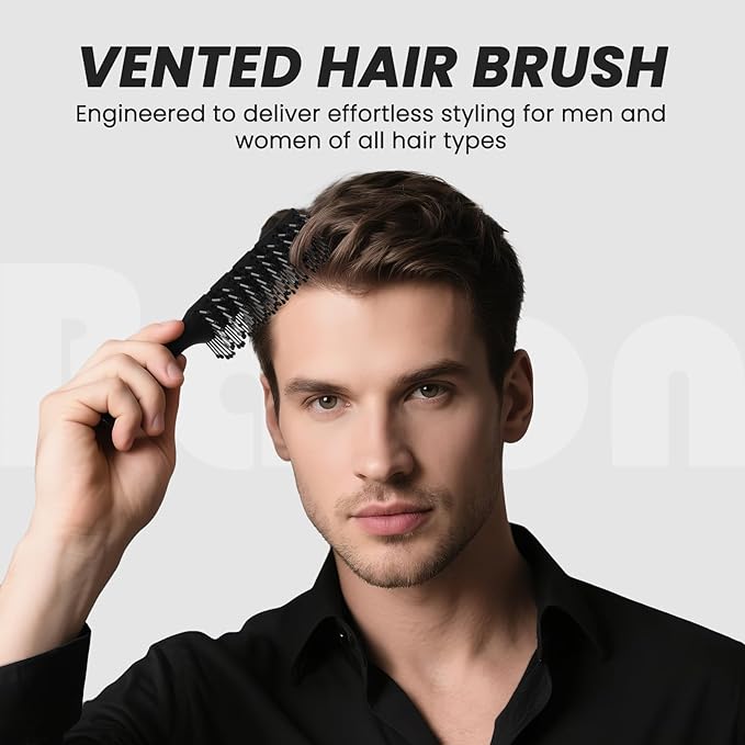 Balon Hair Brush for Women & Men, Speed Dry Vent Hair Brushes, Pain-Free Detangling Brush for All Wet or Dry, Curly Hair Brush(Black)