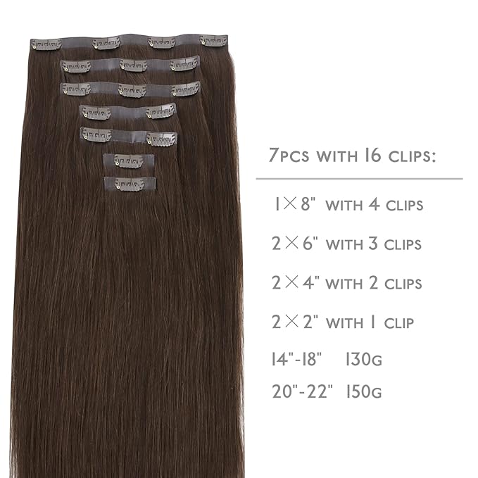 WENNALIFE Seamless Clip In Hair Extensions, 20 Inch 150g 7pcs Light Dark Brown Hair Extensions Clip in Human Hair Invisible PU Skin Weft Natural Remy Human Hair Extensions