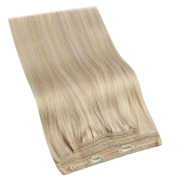 YoungSee 130g Wire Hair Extensions Ash Blonde Highlights Bleach Blonde Human Hair Wire Extensions Blend Naturally Fish Line Hair Extensions Real Human Hair 20Inch