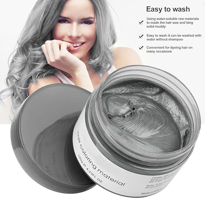 Grey Hair DyeTemporary Hair Wax,4.23oz Instant Hairstyle Mud Cream, Natural Hair Coloring Wax Material Disposable Hair Styling Clays Ash for Cosplay,Party,Masquerade, Halloween.etc (Sliver)