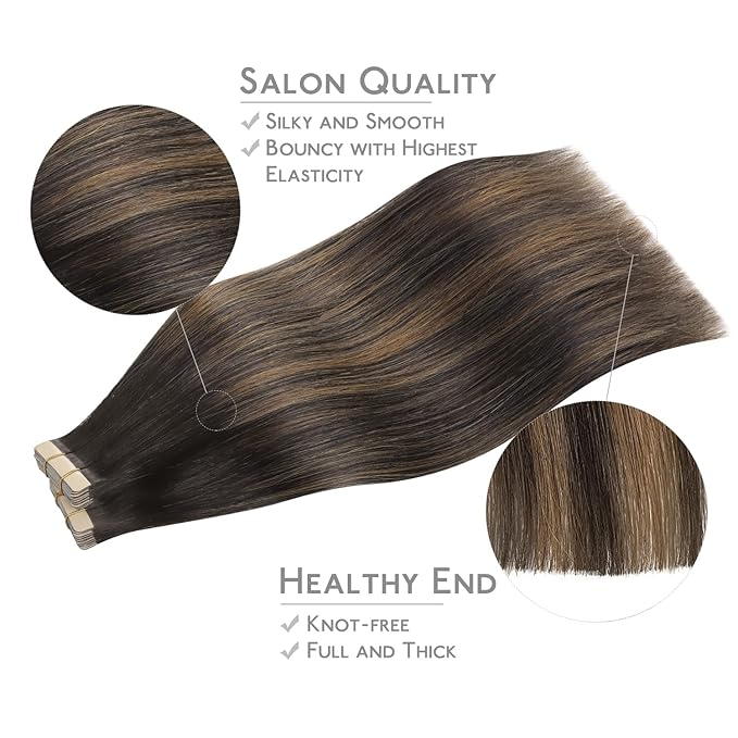 WENNALIFE Tape in Hair Extensions Human Hair, 40pcs 120g 26 inch Balayage Dark Brown Mixed Chestnut Brown Hair Extensions Real Human Hair Straight Tape in Extensions Invisible Human Hair Extensions