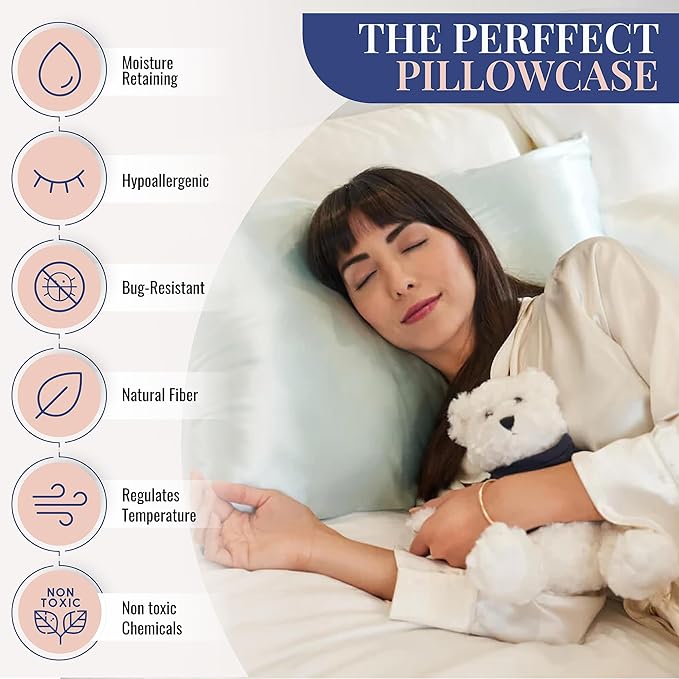 Blissy Silk Pillowcase - 100% Pure Mulberry Silk - 22 Momme 6A High-Grade Fibers - Silk Pillow Cover for Hair & Skin - Regular, Queen & King (Mint, King)