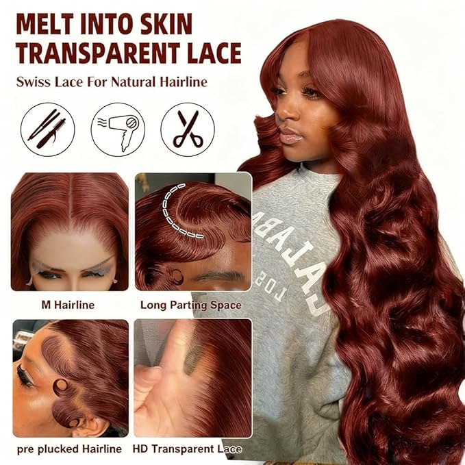 BVH 26 Inch Reddish Brown 13x6 Lace Front Wigs Human Hair Body Wave Wigs Human Hair 200 Density Hd Lace Frontal Wigs M Hairline 33# Brown Wigs (13x6 Reddish Brown Lace Front Wigs Human Hair, 26 Inch)