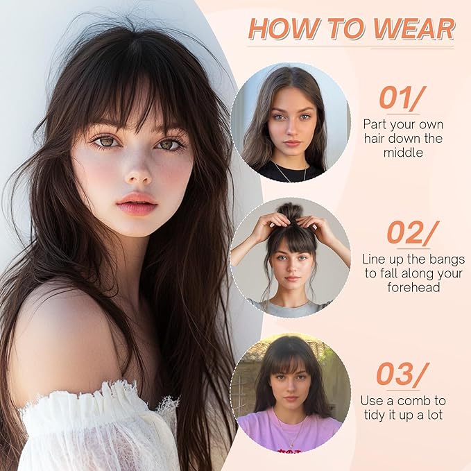 Benehair Clip in Bangs 100% Real Human Hair Extensions 360° Cover Clip on 3D Wispy Bangs for Women Topper Hairpieces for Women Dark Brown