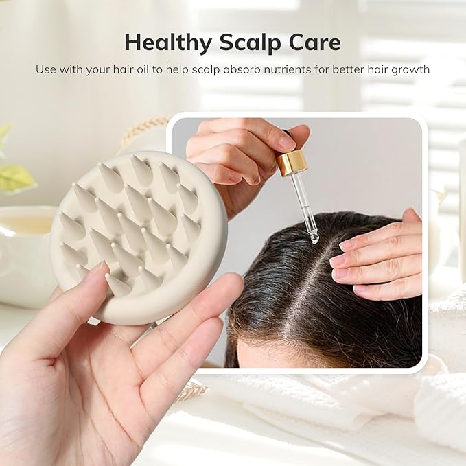 Sndyi Silicone Scalp Massager Shampoo Brush, Hair Scrubber with Soft Silicone Bristles, Scalp Scrubber/Exfoliator for Dandruff Removal, Wet Dry Scalp Brush for Hair Growth & Scalp Care, Oatmeal