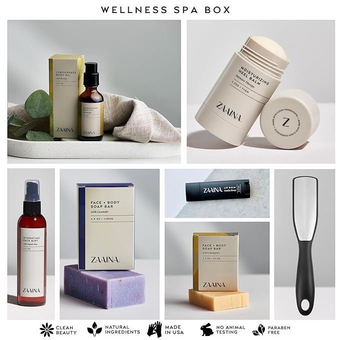 ZAAINA Wellness Spa Kit - Christmas Holiday Gift Basket for Women, Relaxing Spa Gifts for Her, Self Care Kit for Mom Wife Friend, Pampering Home Spa Package, Birthday Gifts for Women, Holiday Spa Day