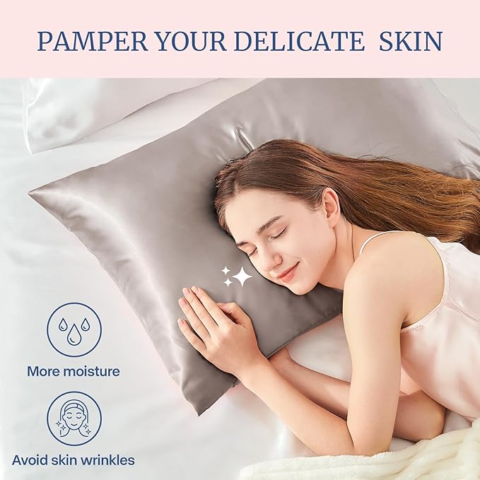 BEDELITE Satin Pillowcase for Hair and Skin, Super Soft and Cooling Similar to Silk Pillow Cases 2 Pack with Envelope Closure, Gift for Women Men(20"x26" Standard Size, Rose Taupe)