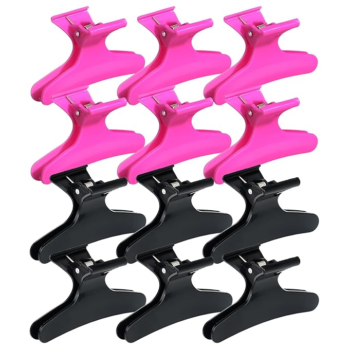 Ondder Black Hot Pink Butterfly Hair Claw Clips for Styling & Sectioning - Makeup Hair Accessories for Women & Girls