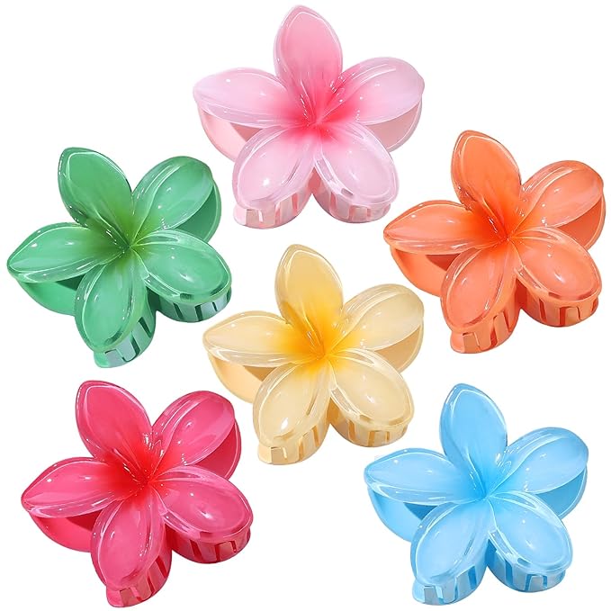 Flower Hair Clips 6 PCS Hawaiian Claw Clips for Vacation Hibiscus Hair Claw Clips Cute Large Hair Clips for Thick and Thin Hair Plumeria Hair Accessories for Women Girls - Blossom