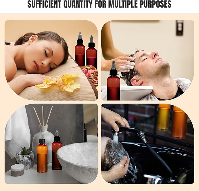 Barydat 50 Pcs 3 oz Squeeze Bottle Twist Top Applicator Bottles Empty Hair Oil Bottle with Funnels Refillable Amber Plastic Bottles for Liquid Hair Oil Shampoo Lotion