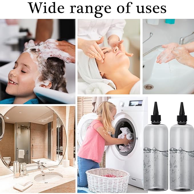 Applicator Bottle for Hair, 16.9 ounce Hair Color Applicator Bottle 2 Pack Squeeze Bottle Transparent Oil Bottles for Hair, PET Plastic Refillable Bottles with Twist Top Cap,Clear Black