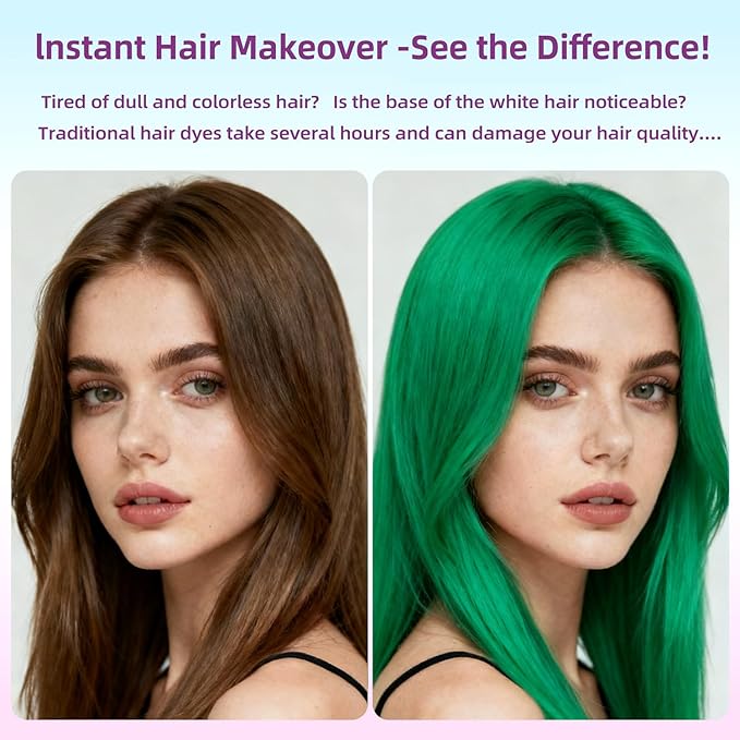 Green Hair Spray, Temporary Hair Color Spray for Women, Men, Kids, One-Time Use Washable Hair Dye, Natural Hair Color Wax for Christmas, Hallowen, Cosplay, Festival Party Costume Makeup, DIY (Green)