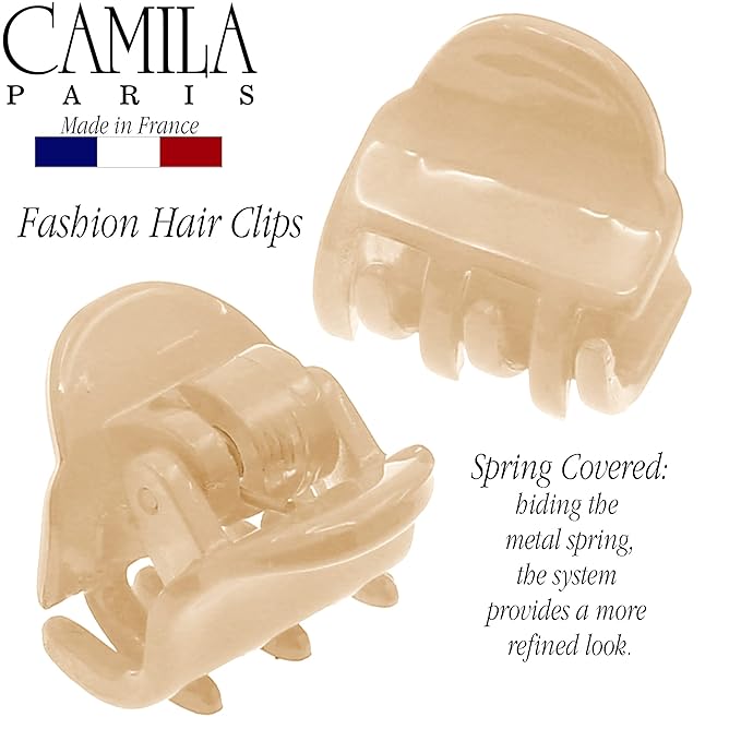 Camila Paris CP3290 French Hair Clip for Women, Set of 2 Small Nude Girls Hair Claw Clips Fashion Durable Hair Accessories for Women, Luxury Ladies Strong Hold No Slip Grip Clamp, Made in France