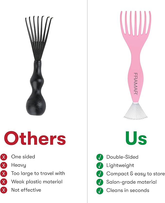 FRAMAR Premium Hair Brush Cleaner Tool – Hairbrush Cleaner Tool, Brush Cleaner Tool for All Types, Comb Cleaner – 2 in 1 Design Removes Hair & Build up Instantly – Pink