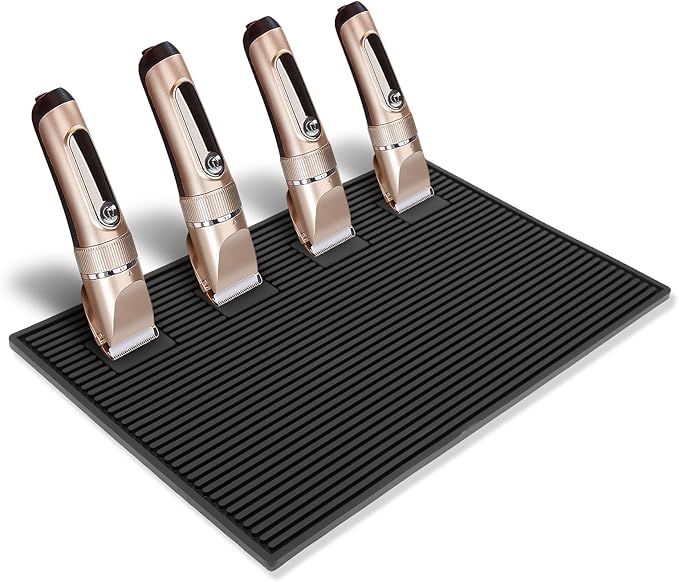 Magnetic Barber Station Mat for Clippers, Stripe Non-Slip Organizer, Professional Salon Barbershop Workstation Pads, Beauty Salon Tools(19" X 13" Black)