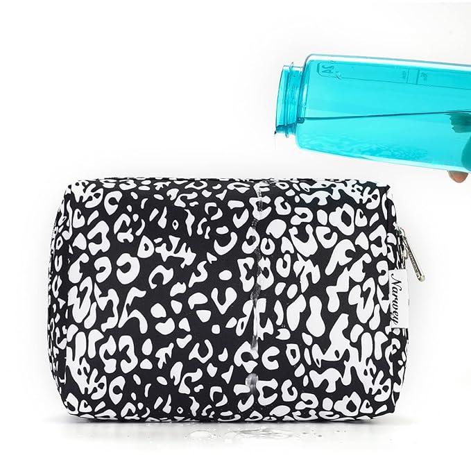 Narwey Cute Cheetah Makeup Bag Travel Cosmetic Bag Organizer Toiletry Bag Make Up Bags with Compartments for Women Girls (Large, Black Leopard)