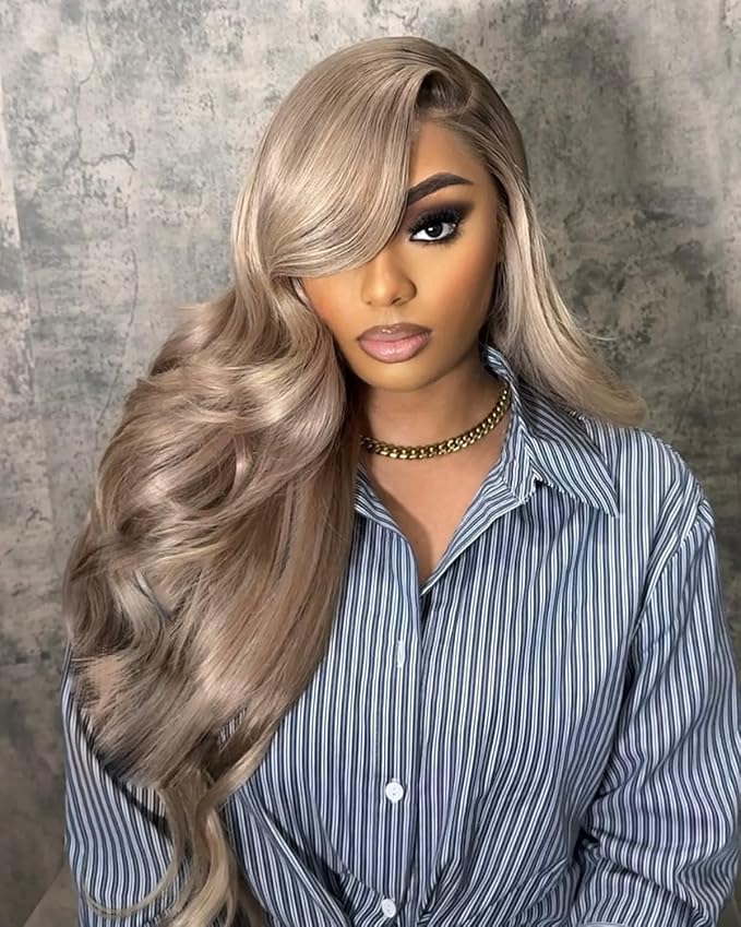 Alididi Ash Blonde Wig Human Hair 180% Density Milk Tea Ash Blonde Wig 13x6 Body Wave Hd Thin Lace Front Wigs Human Hair Full And Thicker Pre Plucked Pre Cut Natural Hairline With Baby Hair 22 inch