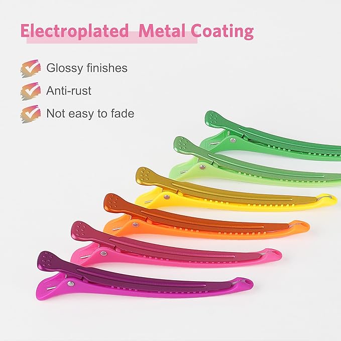 AIMIKE Hair Styling Accessories - 6pcs No-Crease Duck Bill Clips with Silicone Band for Sectioning, Roller, Cutting and Salon Use in Neon Colors