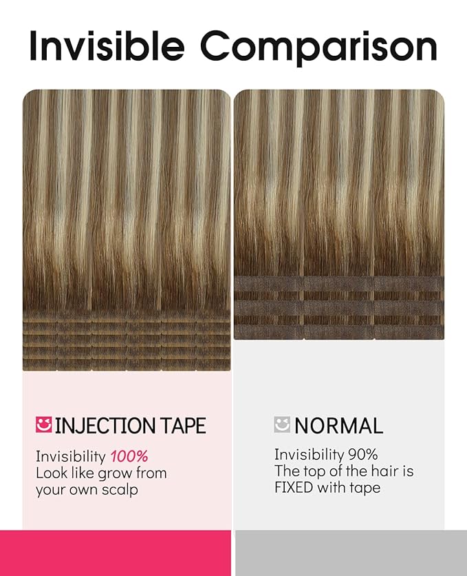Youngsmile Invisible Tape in Hair Extensions Human Hair 20pcs 35g Balayage #3/8/22 Walnut Brown to Ash Brown and Golden Blonde 20 Inch Injection tape Hair Extensions Remy Human Hair (#3/8/22,16'')