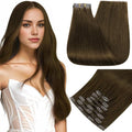 Full Shine Real Hair Extensions Clip in Human Hair Brown Seamless Hair Extensions Clip in Natural Brown Straight PU Weft for Short Hair 12 Inch 95 Grams 8 PCS
