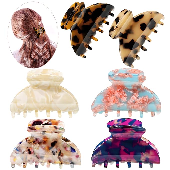 WILLBOND 6 Pieces Medium Hair Claw Clips for Thin Hair 2.6 Inch Tortoise Shell Clip Banana Jaw Hairpin French Style Barrettes Head Accessories for Women Girls(Classic Patterns)