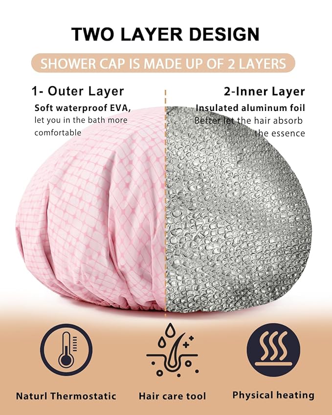 YIZIJIZI 2 Pieces Heat Cap for Deep Conditioning, Conditioning Cap Made of Aluminum Foil for Home and Salon Use, Hair Dyeing（pink）
