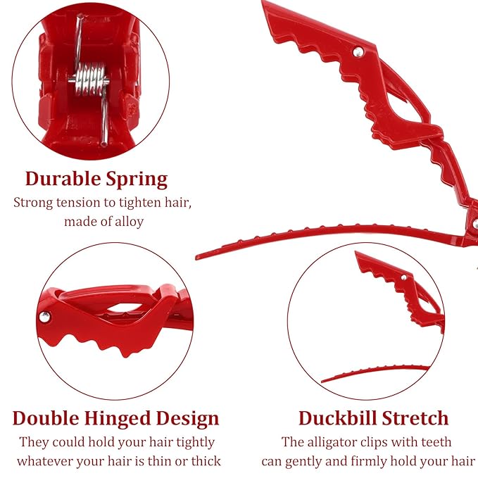 30 Pack Alligator Hair Clips for Styling, Sectioning Crocodile hair Clips Professional Barber Accessories for Salon of Thick Curly Volume Hair (Red)
