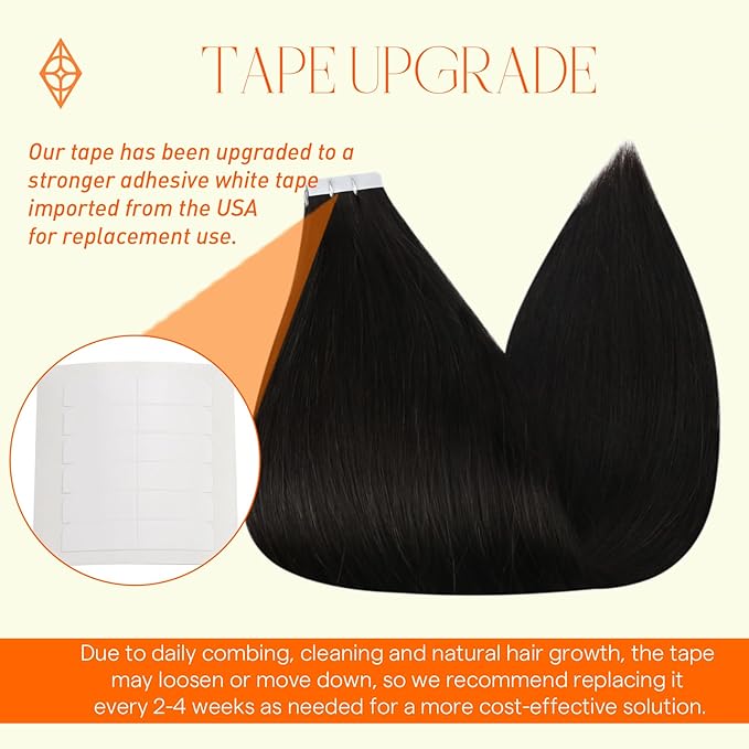 Full Shine Tape in Hair Extensions Natural Tape in Extensions 10 Inch Color 1B Black 20 Pcs Seamless Soft Remy Hair Extensions Tape in Invisible Brazilian 30Gram for Thin Hair Wedding