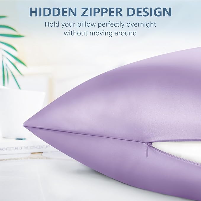 Silk Pillow Cases 2 Pack Standard Size Mulberry Silk Pillowcase Set of 2 for Hair & Skin 26 x 20 Inches 22 Momme Both Sided Grade 6A Silk Soft Breathable Cooling with Hidden Zipper, Lavender