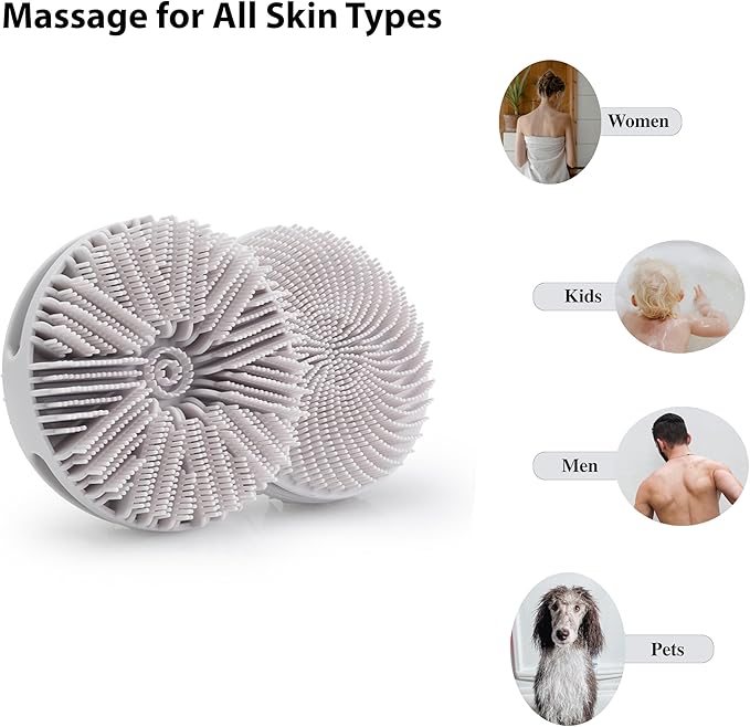 2 PC Silicone Exfoliating Body Scrubber, Silicone Body Shampoo Brush, Soft Silicone Loofah for Sensitive Skin, Shower Silicone Hair Scalp Massager, Easy to Clean, Lather Well(Gray&Green)