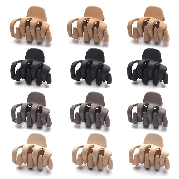 Cobahom 12 Pack Small Hair Claw Clips 1.2 Inch Matte Hair Clips for Thin Hair No-Slip Mini Hair Clips Hair Styling Accessories for Women and Girls, Apricot, Black, Brown, Chocolate