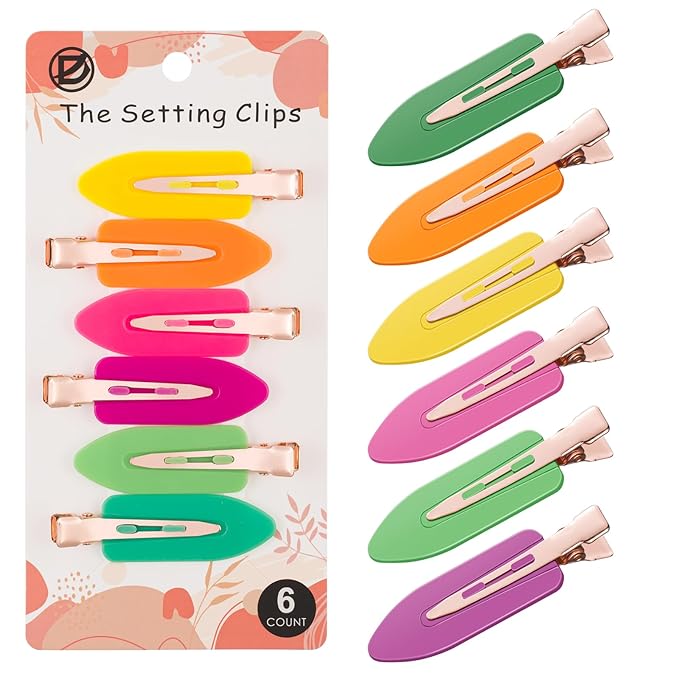 D 6 Pcs Hair Clips No Crease - No bend Creaseless Hair Clip - Makeup Clip for Women and Girls - Flat Hair Clips for Hairstyling Salon Rose Gold Handle - colorful