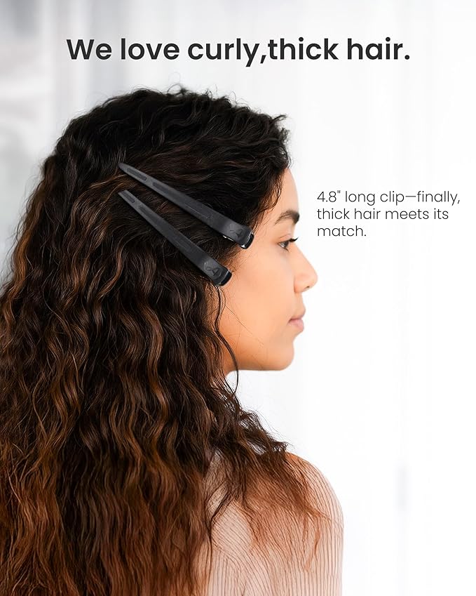 AIMIKE Extended Sectioning Hair Clips w/Built-in Silicone Band, 4.8" No-Crease Non-Slip Hair Styling Clips for Thick, Long Hair – Blow Drying,Hair Rollers, Rust-Free –6 Pack, Black Duckbill Clips