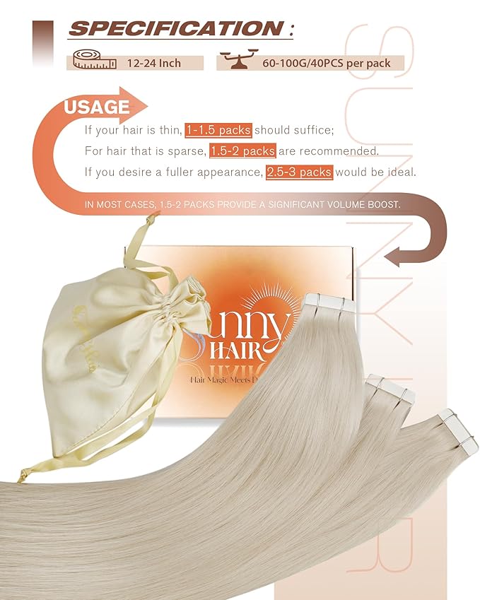 Sunny Hair Tape in Hair Extensions Human Hair 22inch Hair Extensions Real Human Hair Tape in Extensions for Women Platinum Blonde Invisible Natural Straight Skin Weft Double Sided Tape 40pcs 100g