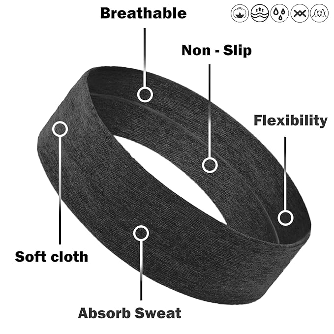IVARYSS Workout Headbands for Women Non Slip, Premium Stretchy Soft Fabric Head Bands for Women's Hair, Wear for Yoga, Running, Sport, 6 Pack, Solid Color